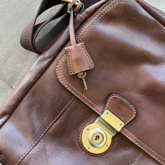 Leather Crossbody Bag with Lockable Front Flap - Picture 8 of 10